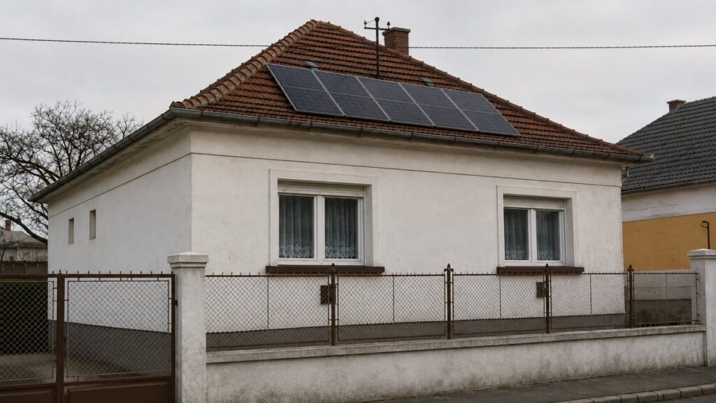 Ugyanaz a cseréptetős ház napelemekkel és új ablakokkal